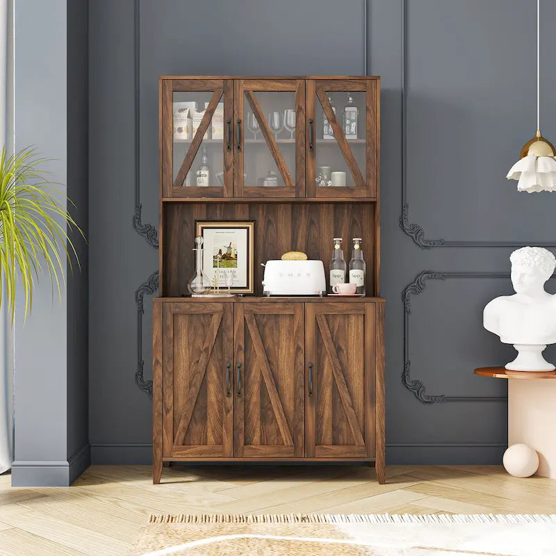 Spacious Kitchen Pantry Storage Cabinet Featuring Glass Doors 1