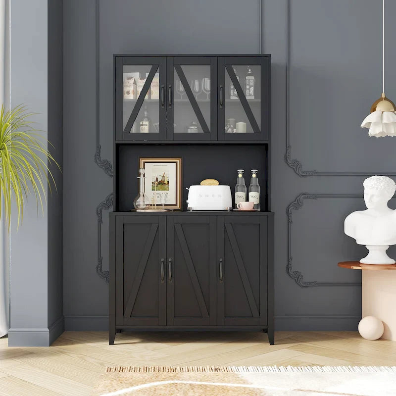 Spacious Kitchen Pantry Storage Cabinet Featuring Glass Doors 2