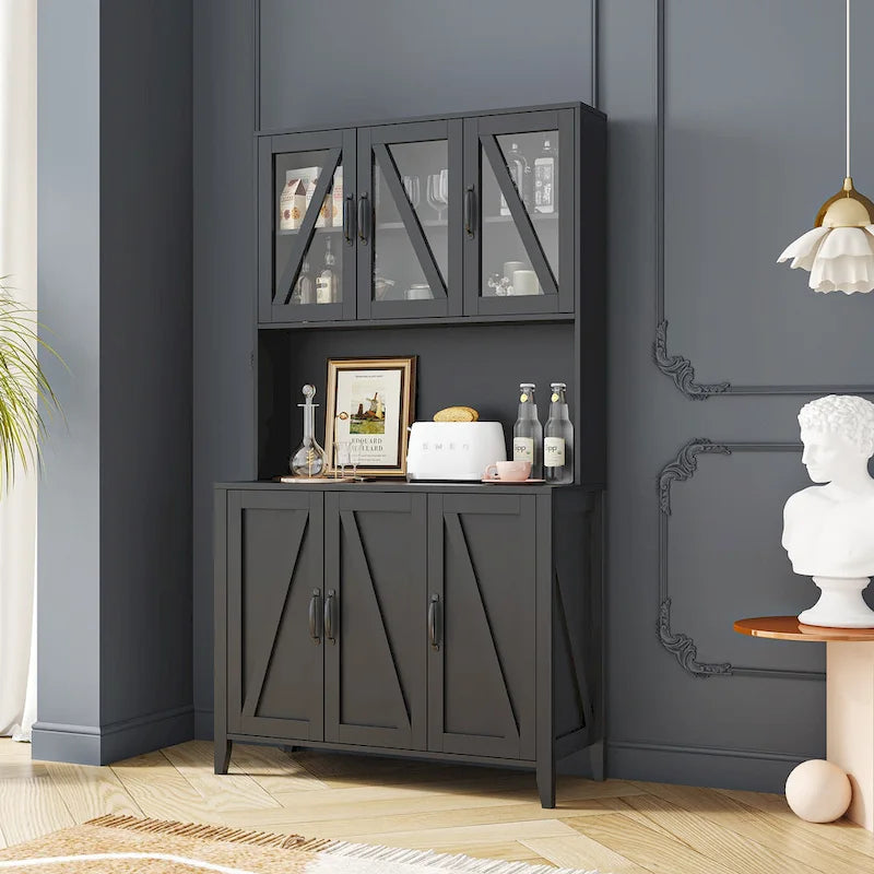 Spacious Kitchen Pantry Storage Cabinet Featuring Glass Doors 4