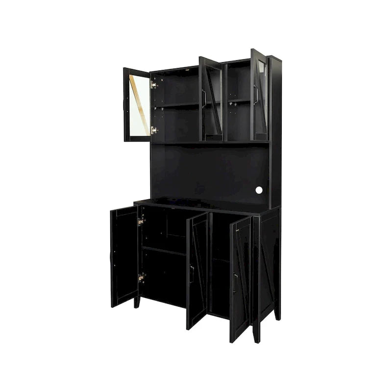 Spacious Kitchen Pantry Storage Cabinet Featuring Glass Doors 11