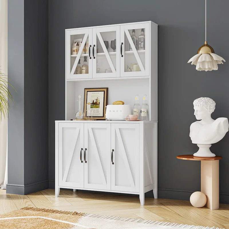 Spacious Kitchen Pantry Storage Cabinet Featuring Glass Doors 12