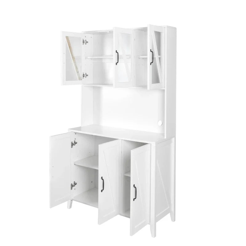 Spacious Kitchen Pantry Storage Cabinet Featuring Glass Doors 19