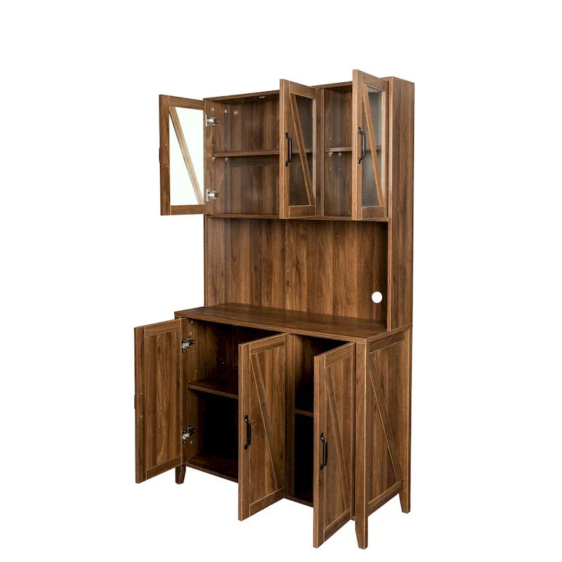Spacious Kitchen Pantry Storage Cabinet Featuring Glass Doors 22