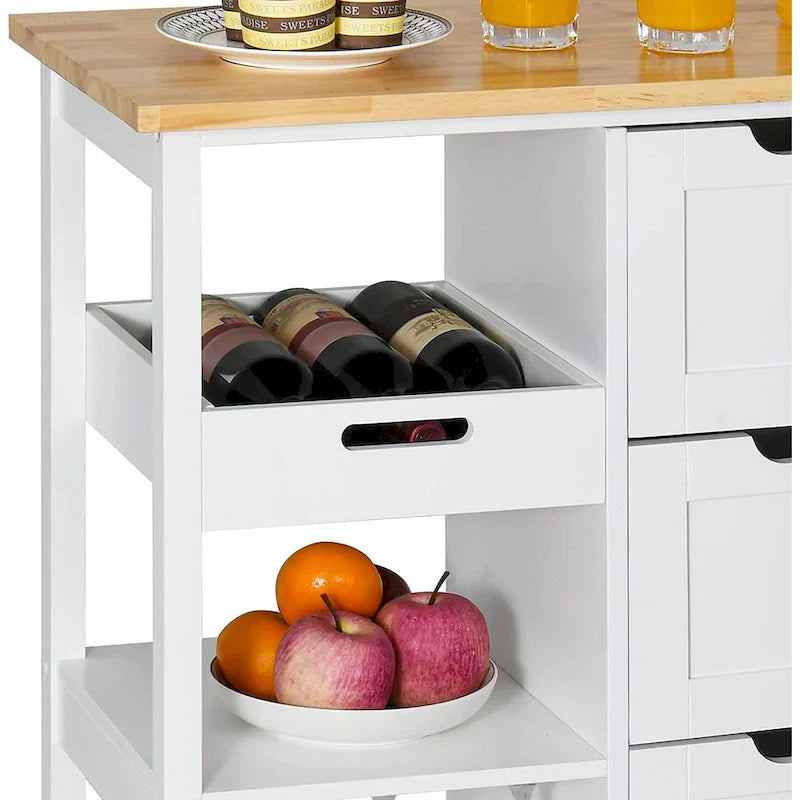Kleio Solid Wood Kitchen Island Storage Cart with 3 Drawers - Rolling Serving Trolley 4