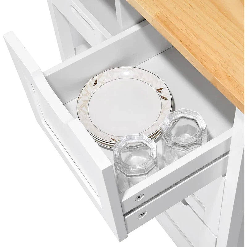 Kleio Solid Wood Kitchen Island Storage Cart with 3 Drawers - Rolling Serving Trolley 5