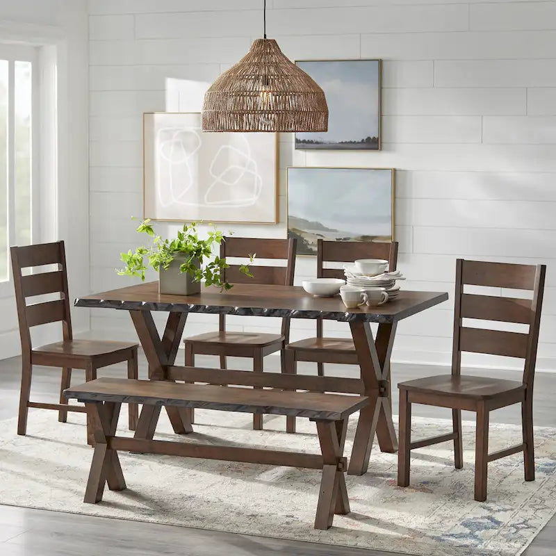 Simple Living Mandeville 6-Piece Solid Wood Dining Set Featuring Bench 1