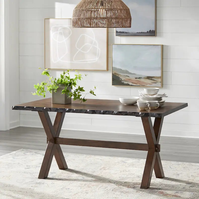 6-Piece Rustic Farmhouse Dining Set Table Chairs & Bench Walnut Finish