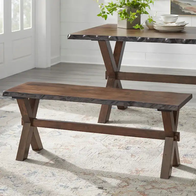 6-Piece Rustic Farmhouse Dining Set Table Chairs & Bench Walnut Finish 4
