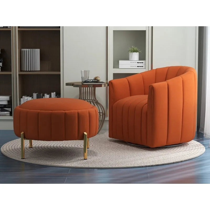 SEYNAR Modern Velvet Tufted Swivel Club Chair and Ottoman Set 39