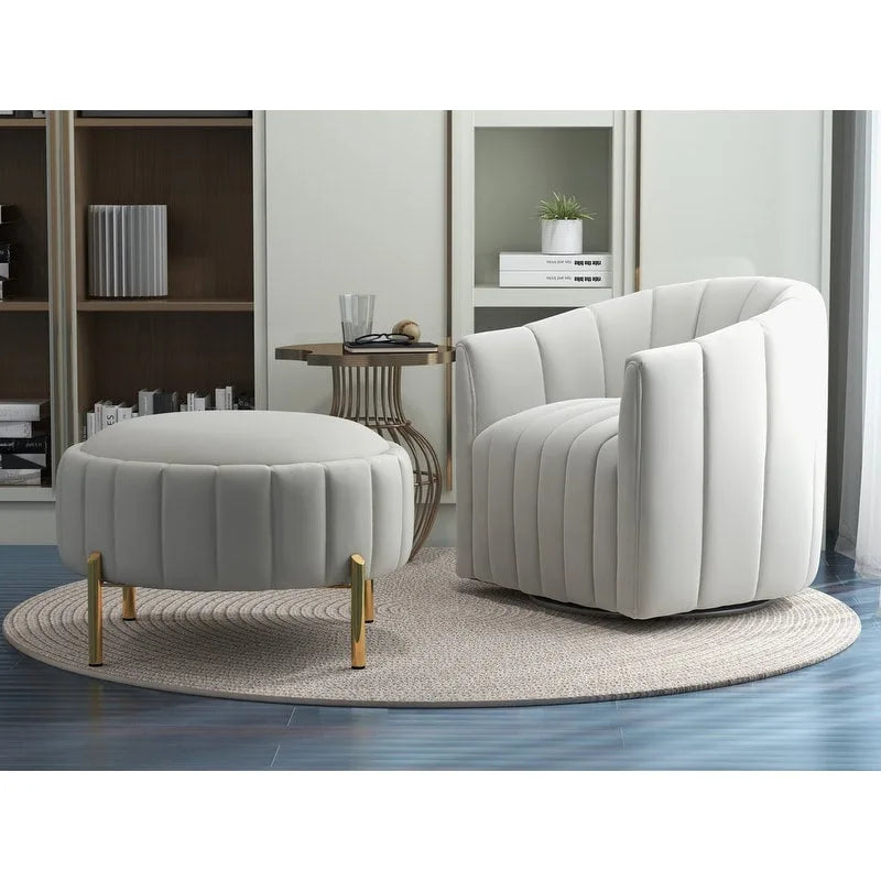 Swivel Accent Chair with Ottoman Set and Upholstered Cushion 1