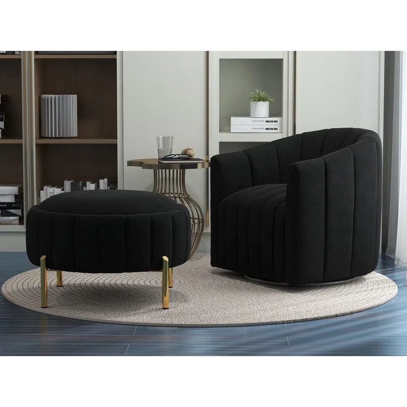 Swivel Accent Chair with Ottoman Set and Upholstered Cushion 2