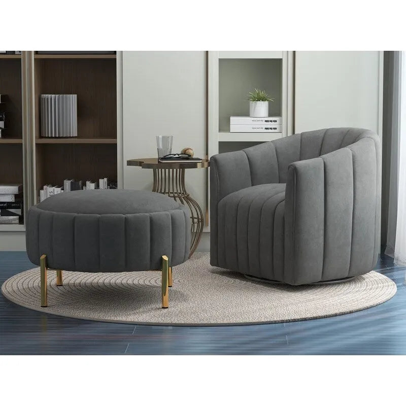 Swivel Accent Chair with Ottoman Set and Upholstered Cushion 3