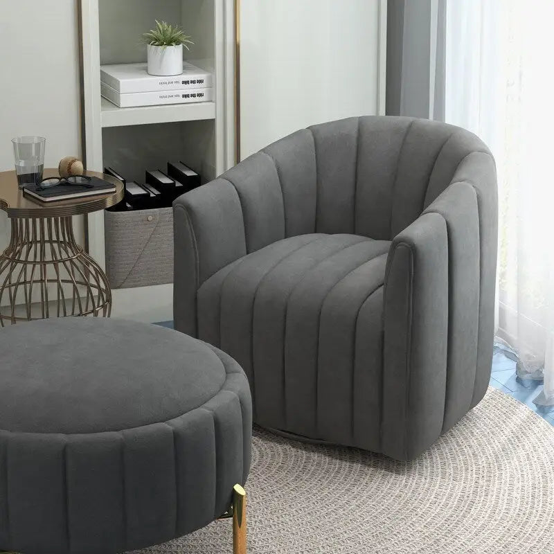 SEYNAR Modern Velvet Tufted Swivel Club Chair and Ottoman Set 5