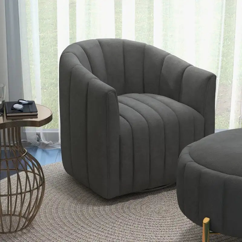 Swivel Accent Chair with Ottoman Set and Upholstered Cushion 6