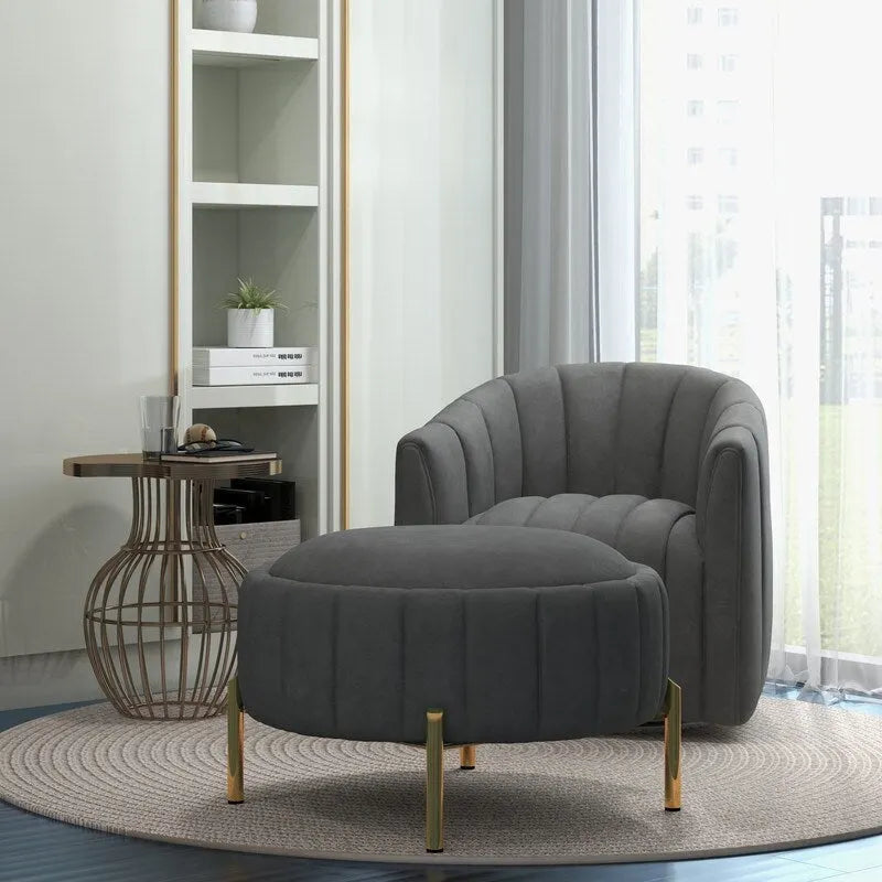 SEYNAR Modern Velvet Tufted Swivel Club Chair and Ottoman Set 7