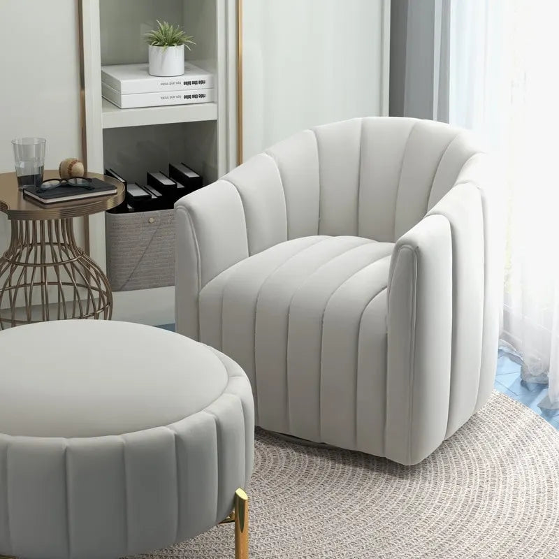 SEYNAR Modern Velvet Tufted Swivel Club Chair and Ottoman Set 15