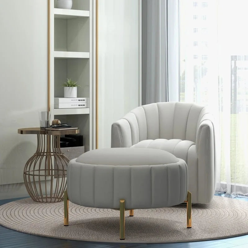 SEYNAR Modern Velvet Tufted Swivel Club Chair and Ottoman Set 17