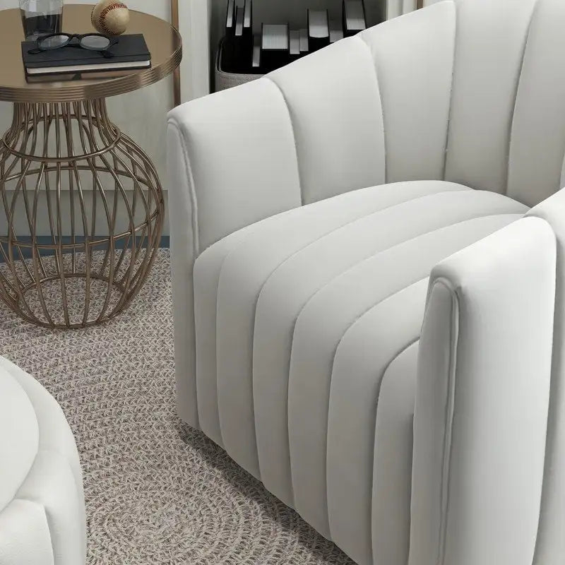 SEYNAR Modern Velvet Tufted Swivel Club Chair and Ottoman Set 19