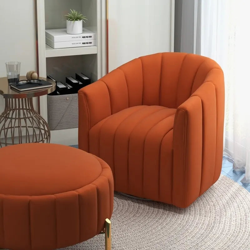 Swivel Accent Chair with Ottoman Set and Upholstered Cushion 24