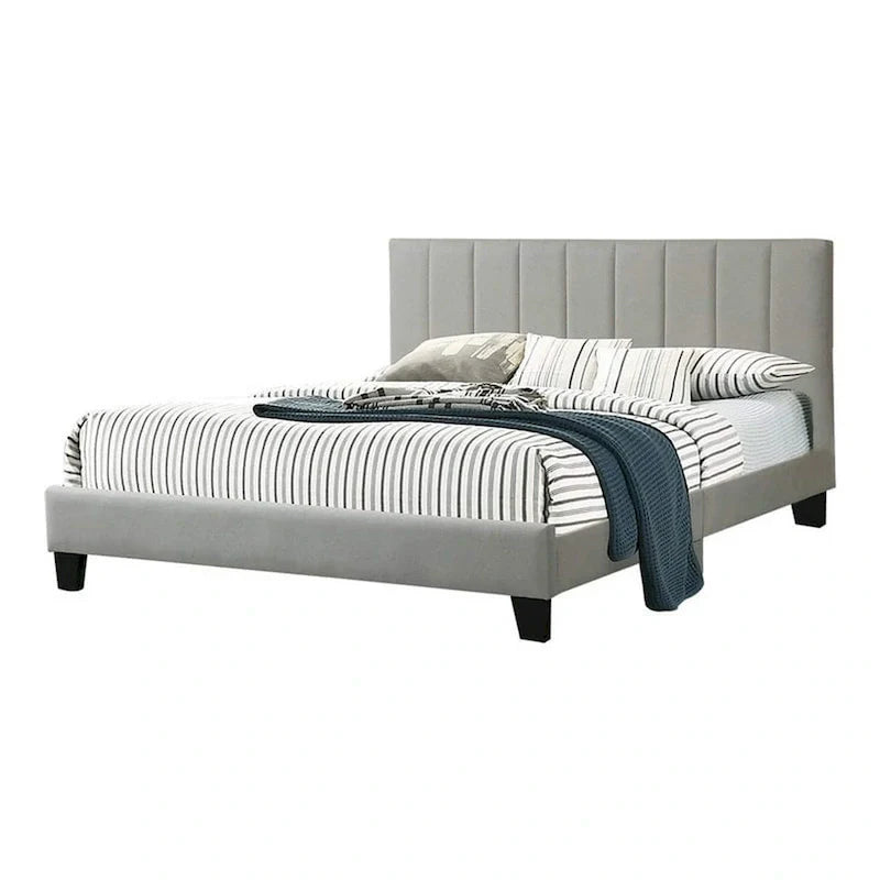 Eve California King Bed with Deep Channel Tufting in Light Gray Upholstery 2