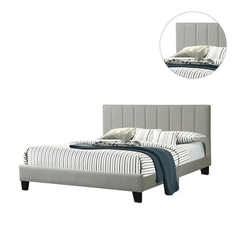 Eve California King Bed with Deep Channel Tufting in Light Gray Upholstery 3