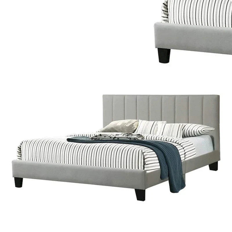 Eve California King Bed with Deep Channel Tufting in Light Gray Upholstery 4