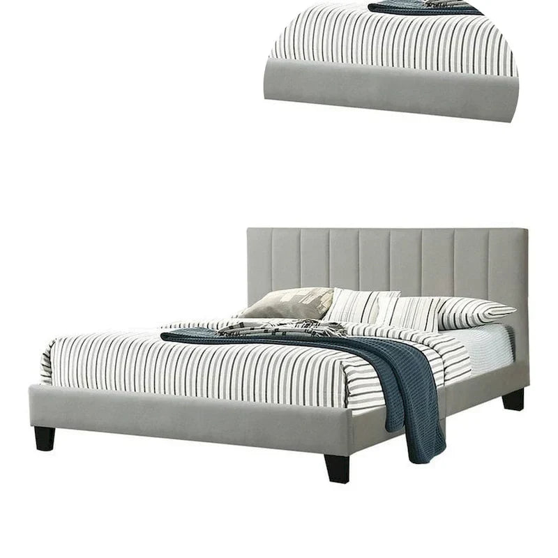 Eve California King Bed with Deep Channel Tufting in Light Gray Upholstery 5