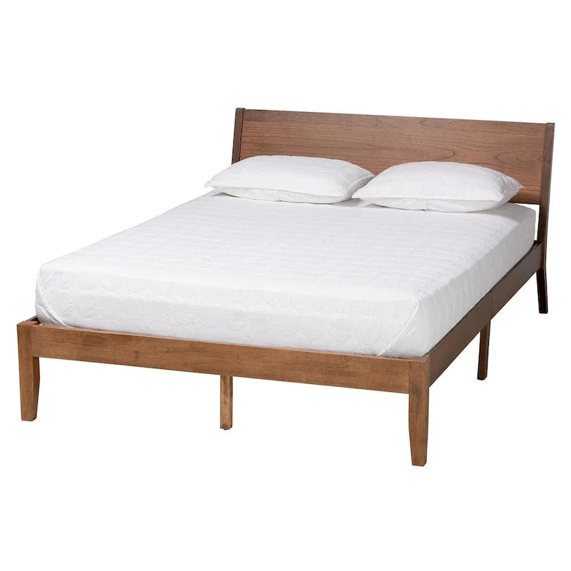 Salvatore Mid-Century Modern Walnut Brown Wood Platform Bed 2