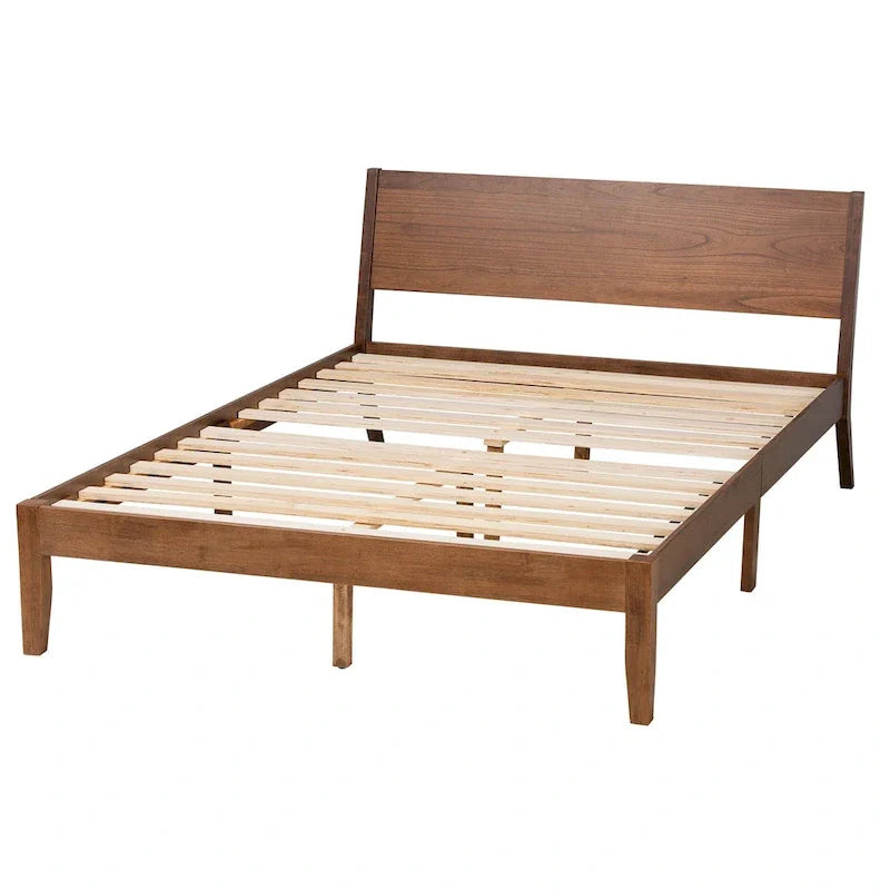 Salvatore Mid-Century Modern Walnut Brown Wood Platform Bed 4
