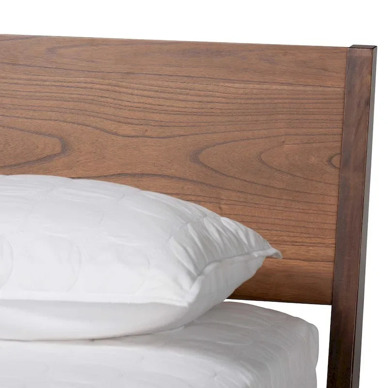 Salvatore Mid-Century Modern Walnut Brown Wood Platform Bed 5