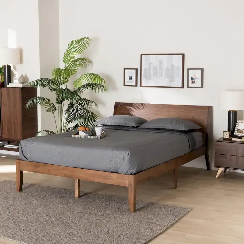 Salvatore Mid-Century Modern Walnut Brown Wood Platform Bed 8