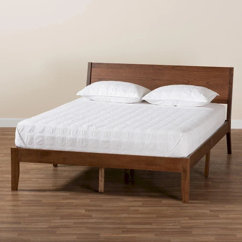 Salvatore Mid-Century Modern Walnut Brown Wood Platform Bed 9