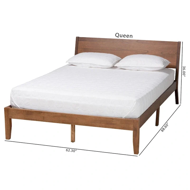 Salvatore Mid-Century Modern Walnut Brown Wood Platform Bed 10