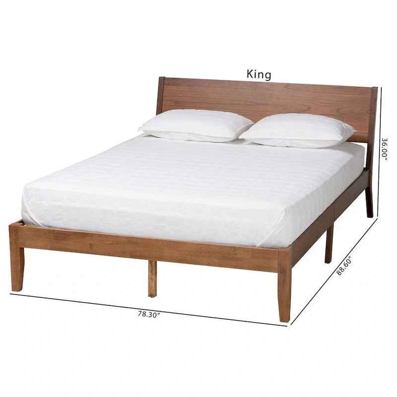 Salvatore Mid-Century Modern Walnut Brown Wood Platform Bed 11