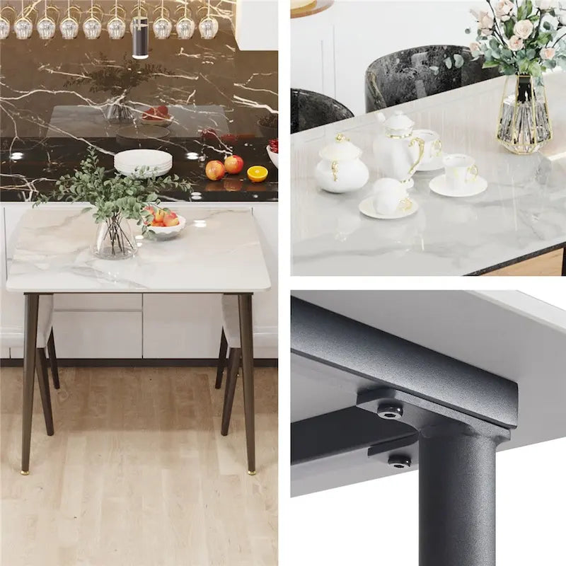 Contemporary Slate Kitchen Dining Table with Sintered Stone Surface and Metal Legs (Table Only) - 31.5 x 31.5 x 30 inches 5