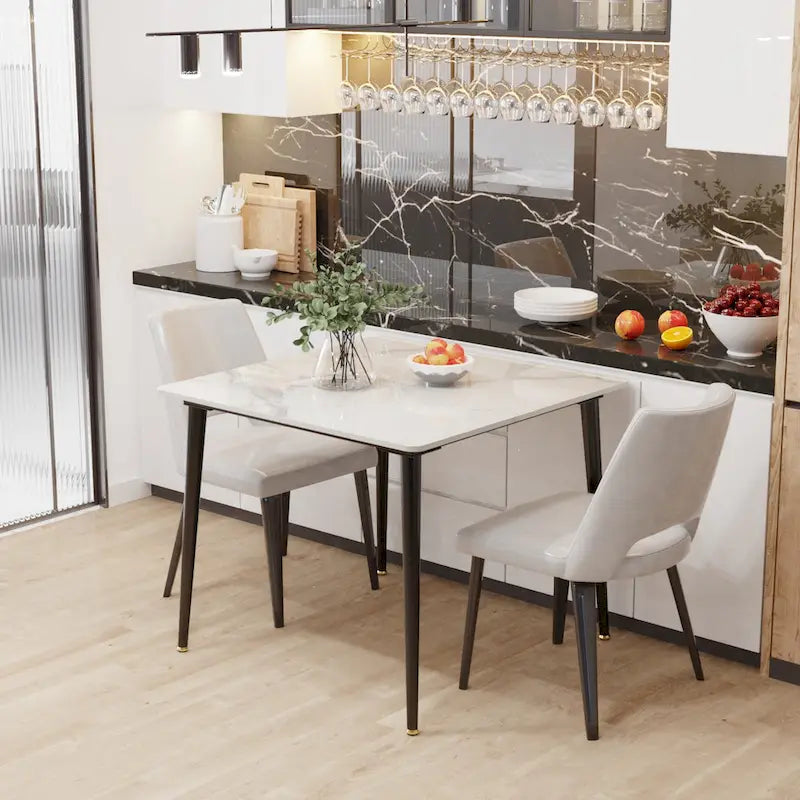 Contemporary Slate Kitchen Dining Table with Sintered Stone Surface and Metal Legs (Table Only) - 31.5 x 31.5 x 30 inches 22