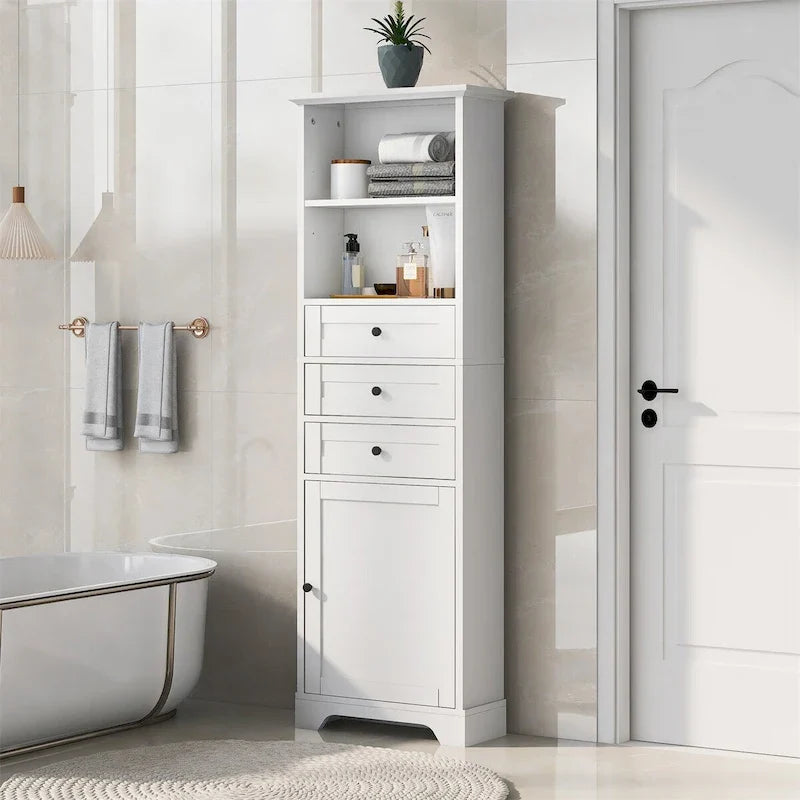 Merax Vertical Bathroom Storage Cabinet with 3 Drawers and Adjustable Shelves 28