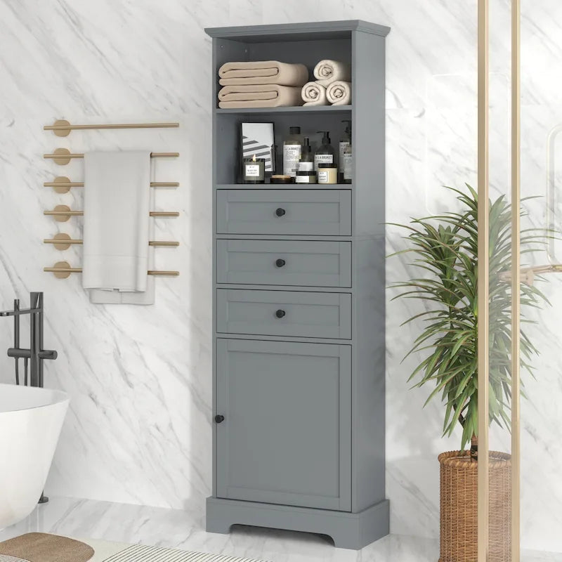 Merax Vertical Bathroom Storage Cabinet with 3 Drawers and Adjustable Shelves 29