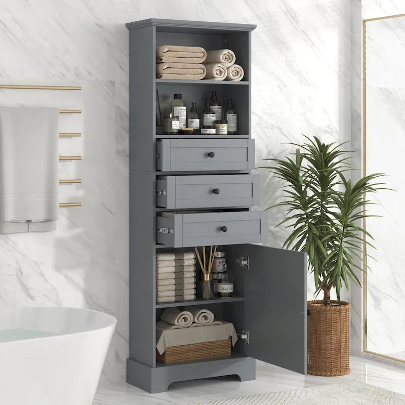 Merax Vertical Bathroom Storage Cabinet with 3 Drawers and Adjustable Shelves 2