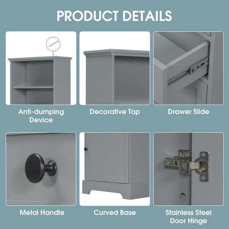 Merax Vertical Bathroom Storage Cabinet with 3 Drawers and Adjustable Shelves 7