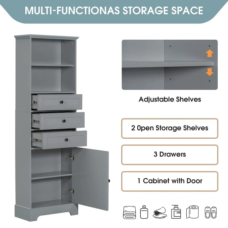 Merax Vertical Bathroom Storage Cabinet with 3 Drawers and Adjustable Shelves 8