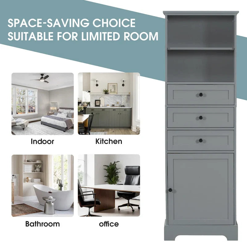 Merax Vertical Bathroom Storage Cabinet with 3 Drawers and Adjustable Shelves 9
