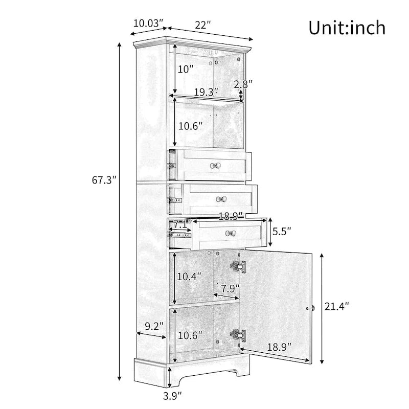 Merax Vertical Bathroom Storage Cabinet with 3 Drawers and Adjustable Shelves 10