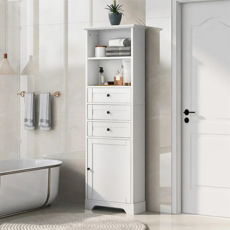 Merax Vertical Bathroom Storage Cabinet with 3 Drawers and Adjustable Shelves 11