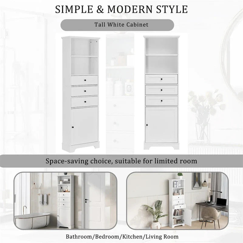 Merax Vertical Bathroom Storage Cabinet with 3 Drawers and Adjustable Shelves 14