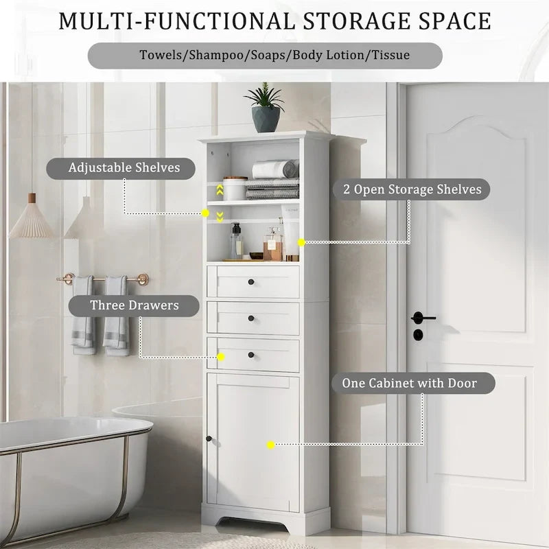 Merax Vertical Bathroom Storage Cabinet with 3 Drawers and Adjustable Shelves 15
