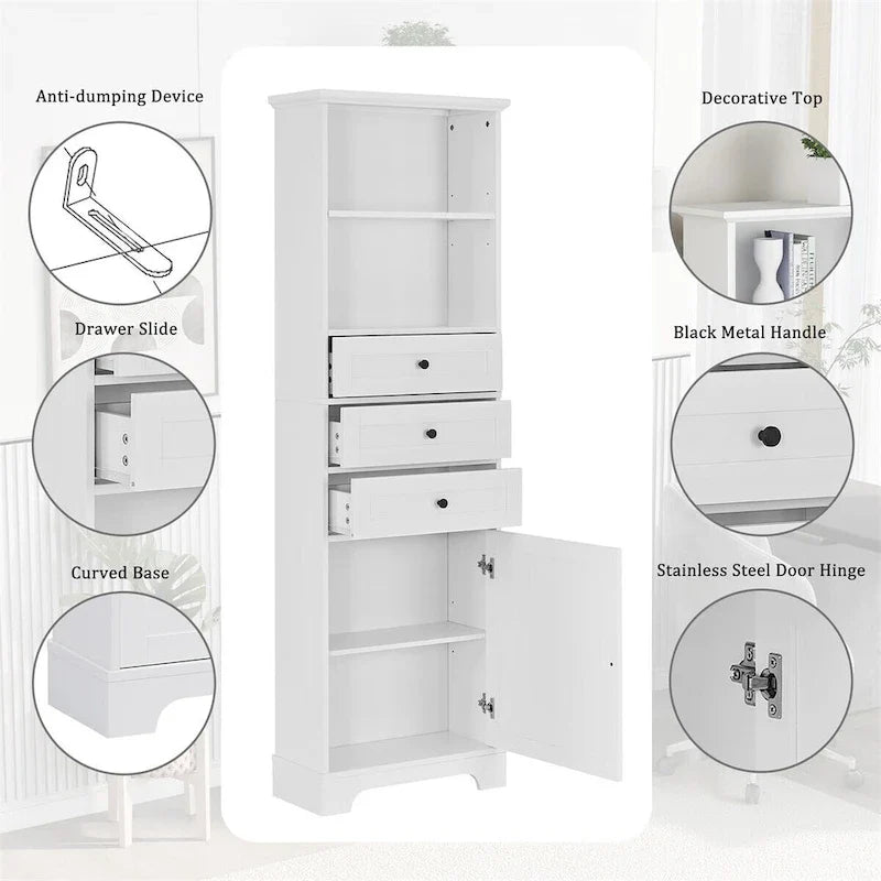 Merax Vertical Bathroom Storage Cabinet with 3 Drawers and Adjustable Shelves 16