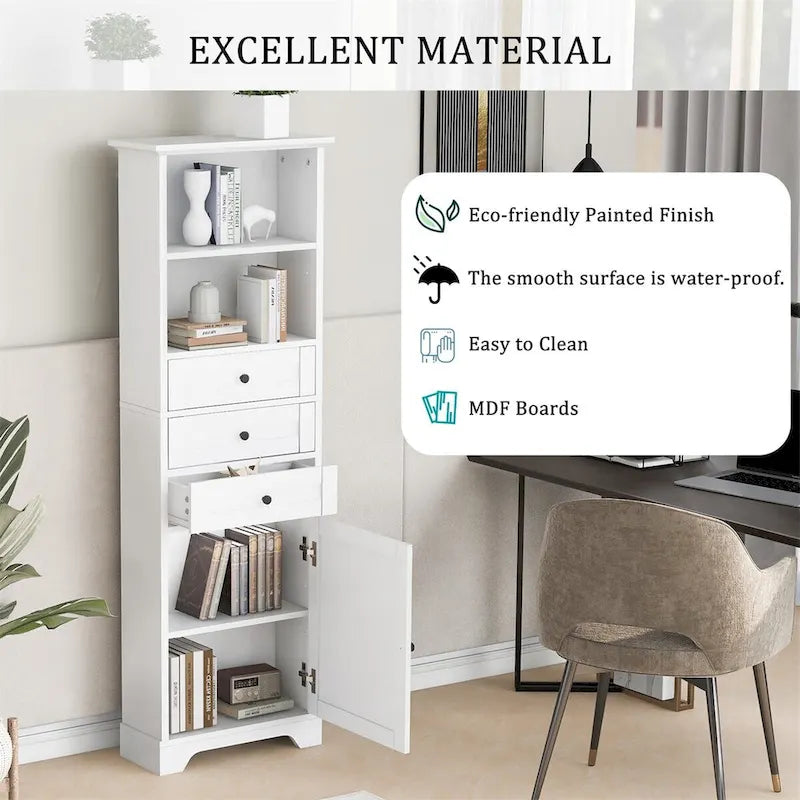 Merax Vertical Bathroom Storage Cabinet with 3 Drawers and Adjustable Shelves 17