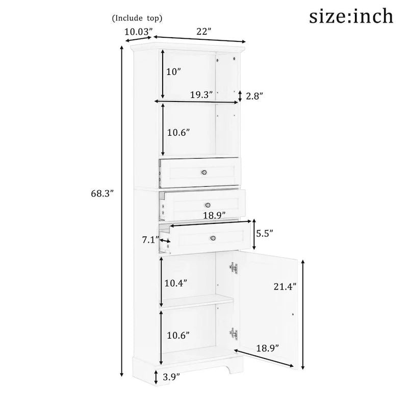 Merax Vertical Bathroom Storage Cabinet with 3 Drawers and Adjustable Shelves 18