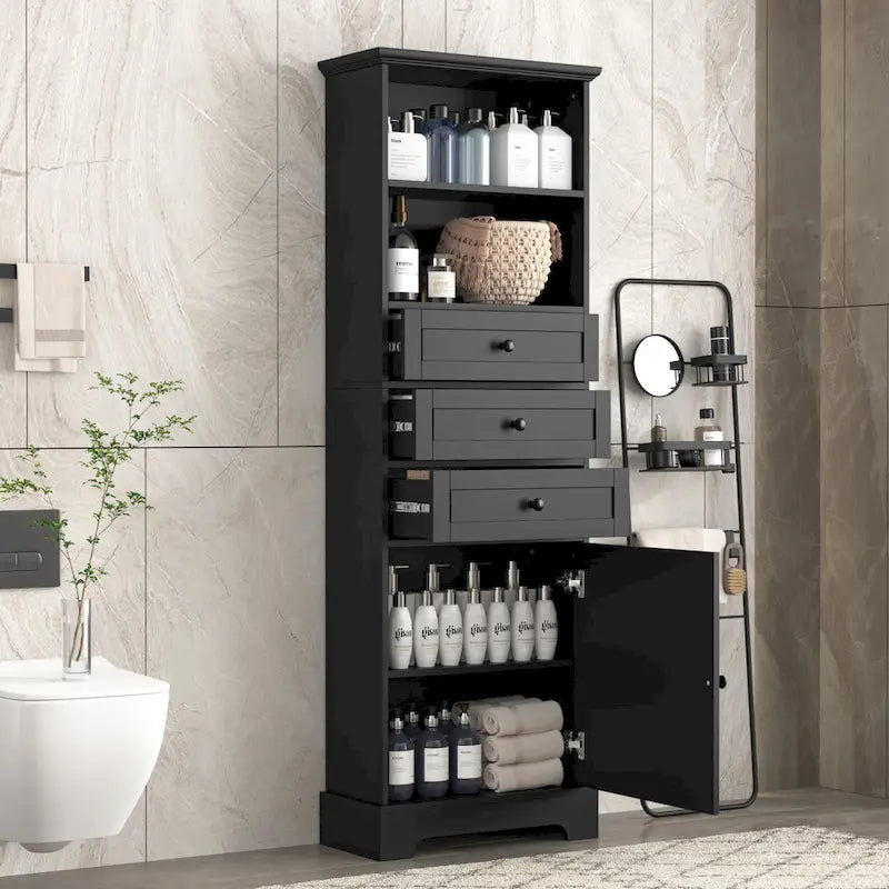 Merax Vertical Bathroom Storage Cabinet with 3 Drawers and Adjustable Shelves 19